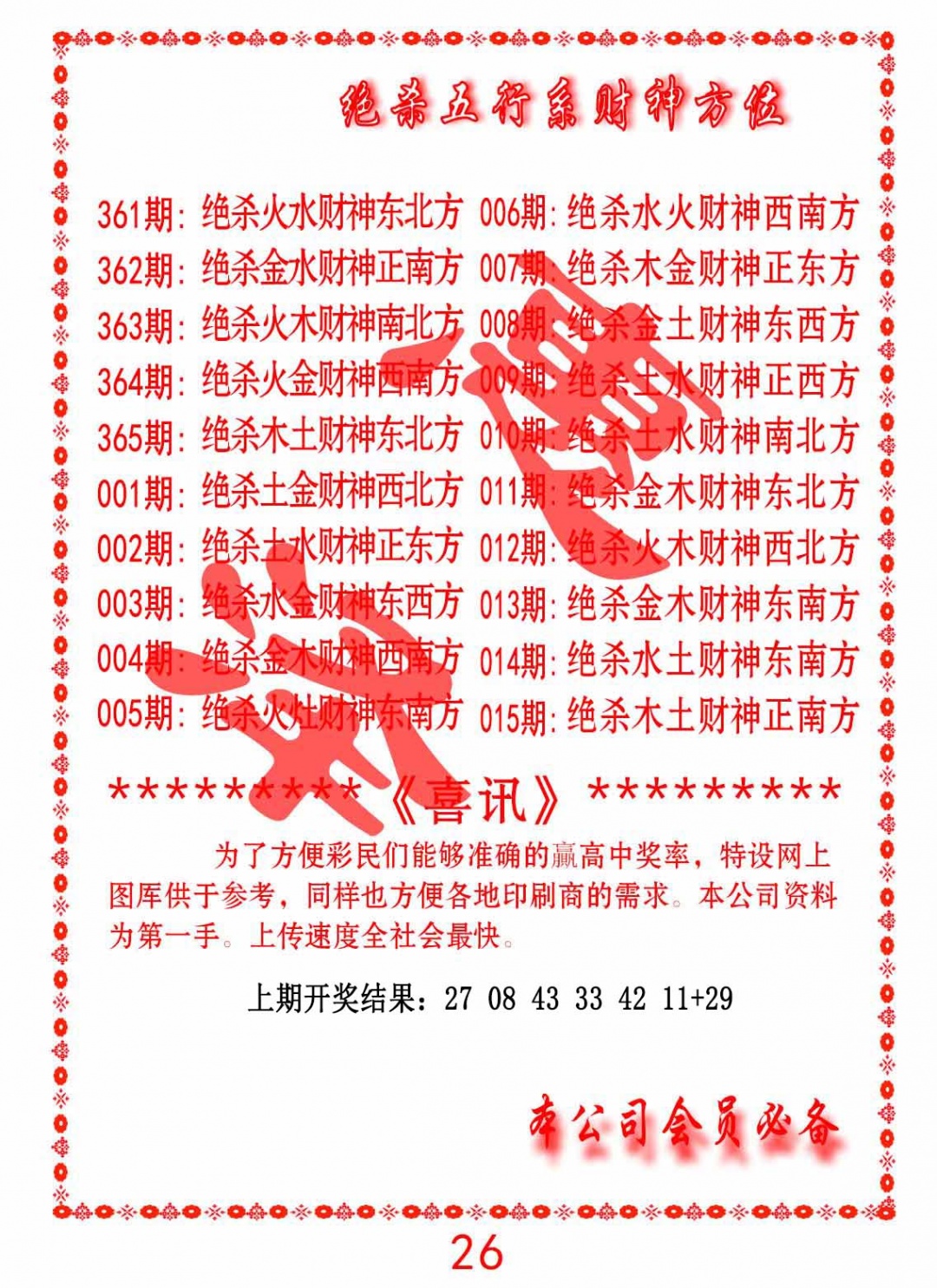 002期绝杀五行及财神方位[图]